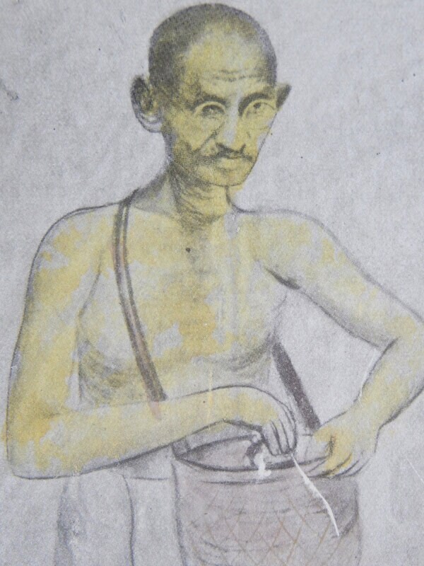 Chromolithographie Dessin Gandhi Collecting Salt Ancienne Affiche Print Inde 25x30cm