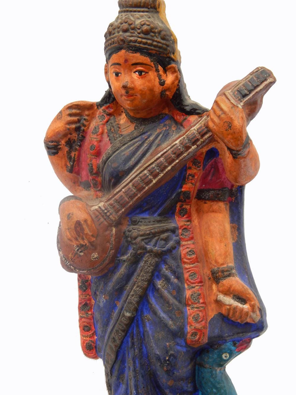 statue Terre Cuite Divali Kerala Saraswati H=38cm Diwali Inde Sud P7