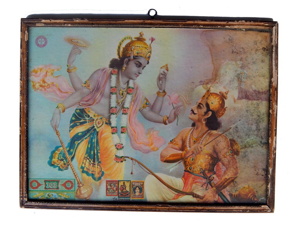 Chromolithographie Vishnu Vintage Biri 303 Old Print Oleograph Inde 46x34cm