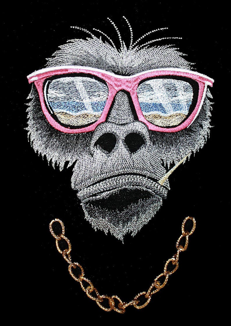 Machine Embroidery Design Cool Monkey Etsy