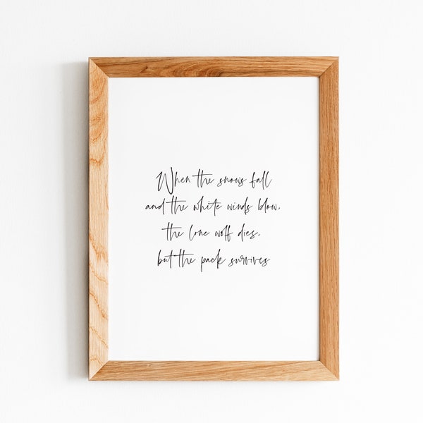 Game of Thrones - Eddard Stark Quote - When The Snows Fall and the White Winds Blow The Lone Wolf Dies - Printable Home Decor - Gallery Wall