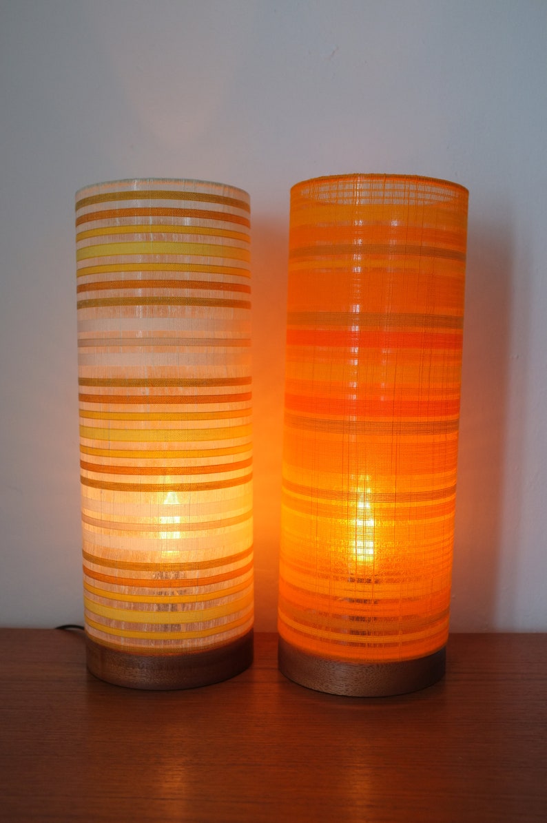 Handturned Solid Wood Lamp With 60s Fabric Lampshade Retro Etsy UK