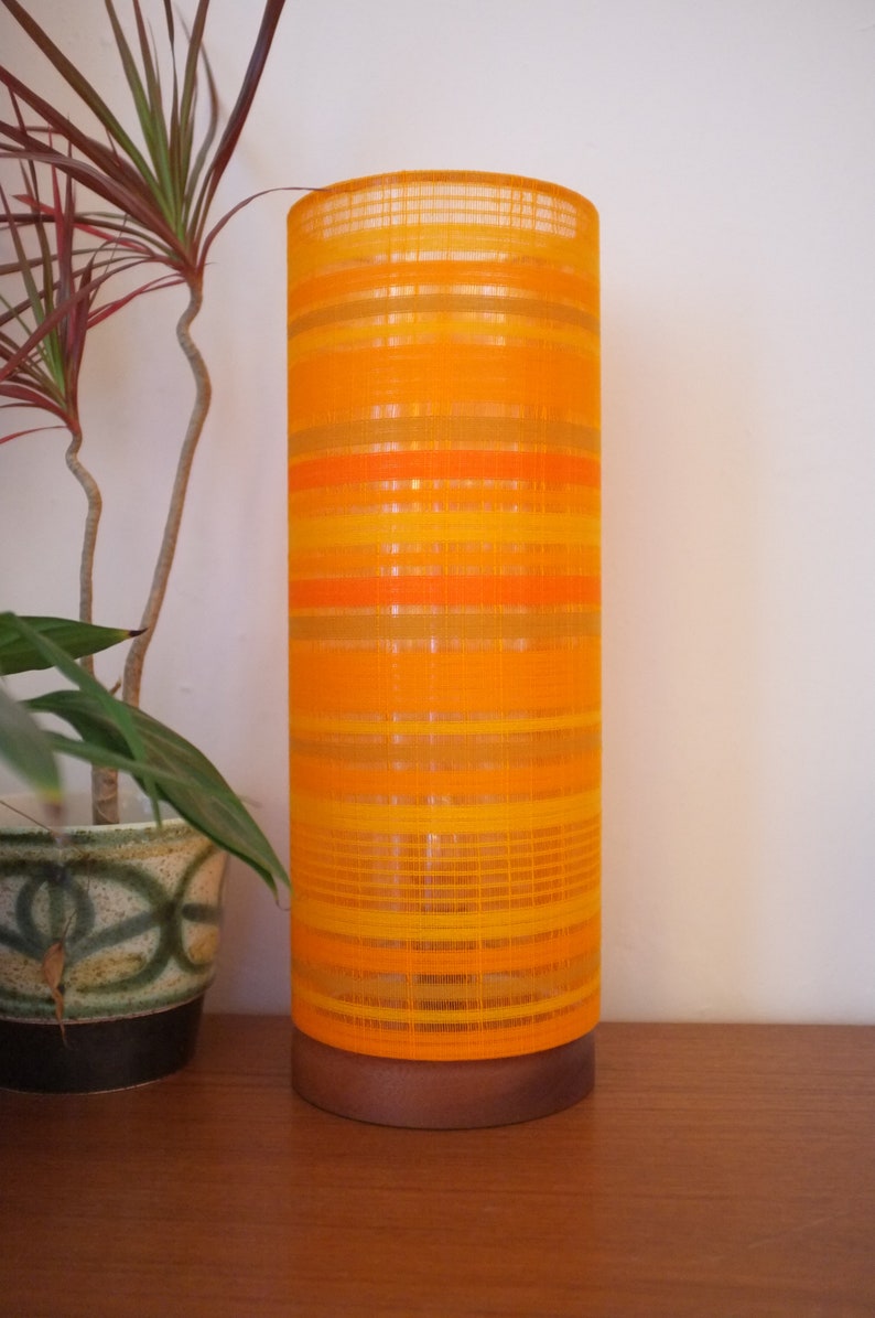 HandTurned Solid Wood Lamp with 60s Fabric Lampshade Retro Etsy