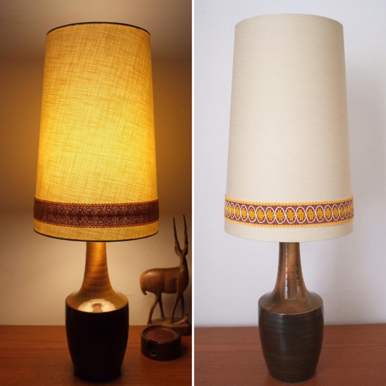 Retro Tall Conical Lampshade With Vintage Trim Oatmeal or Etsy UK