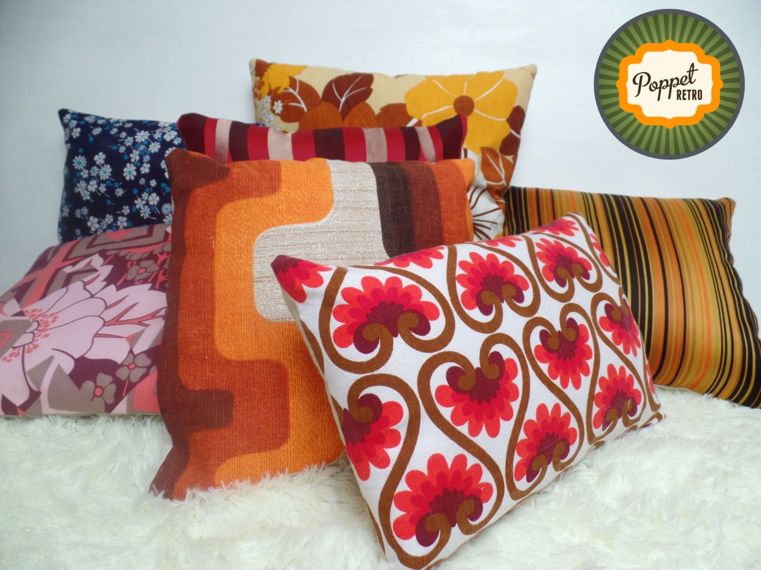 Retro Cushion Cover, Original Funky 70s/80s Fabric, 12x18