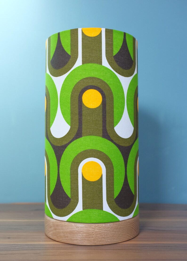 Handturned Solid Wood Lamp With 70s Fabric Lampshade Retro Etsy UK