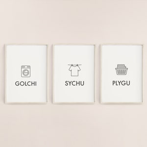 Set o 3 Print Golchi Sychu Plygu, Home Decor, Welsh Prints, Printiau Cymraeg