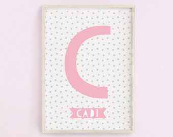Personalised Pink Initial Print, Personalized Print, Nursery Wall Art, Kids Room Art, Baby Gift