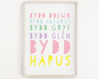 Walisischer Bydd Ddewr Print Cymraeg Pinc, Be Brave Print, Printiau i Blant, walisische Drucke, walisische Geschenke, Anrhegion Cymraeg, walisische Drucke für Kinder