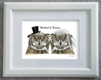 Owl Wedding Gift - Owl Wedding - Funny wedding gift - Mr & Mrs Owl Print - Wedding gift ideas - Owl Gifts - Owl Art