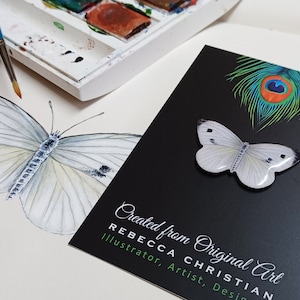 Épingle papillon blanc - Art papillon - épingle papillon - cadeaux papillon - breloque papillon blanc - épingle papillon - carte papillon
