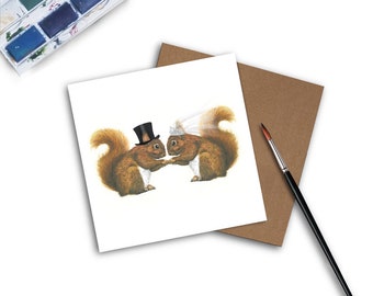 Red Squirrel - Squirrel Wedding Card - Squirrel card - Squirrel Gifts - Squirrel Art - Unique Wedding Card - Unique wedding gift for couple