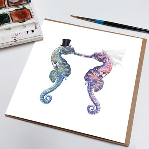 Cartes de mariage drôles - hippocampe - carte de mariage - cadeaux de mariage - mariage - cartes drôles - hippocampe aquarelle - impression hippocampe - carte de mariage