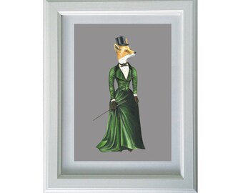 Fox Art - Funny gifts for her - Fox Print - Foxy Lady - Fox Art Print - Lady Fox - Sexy Fox - Lady Fox Print - Fox Hunting - Steampunk Art