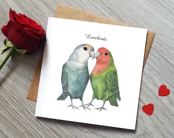 Lovebirds Valentine's day card - Love birds card - Cute Valentines day card - Wedding Card - Bird Card - Bird Valentines card