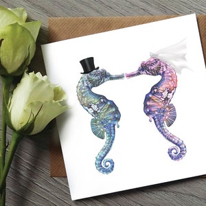 Funny Wedding cards - Seahorse - Wedding Card - Wedding Gifts - Wedding - Funny Cards - Seahorse Watercolour - Seahorse Print - Wedding Card