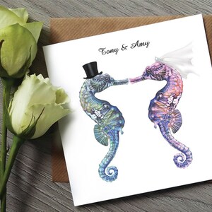 Funny Wedding cards Seahorse Wedding Card Wedding Gifts Wedding Funny Cards Seahorse Watercolour Seahorse Print Wedding Card image 3