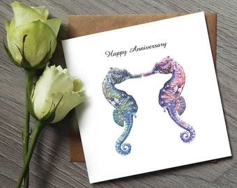 Seahorse Anniversary Card - Anniversary Gifts - Anniversary Card for Boyfriend - Anniversary Card for parents - Seahorse Print - Seahorse