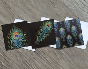 Peacock Greeting Card Set - Card Sets - Blank Cards - Blank Card Set - Greeting Card Sets - Peacock Feather - Blank Card Set - 3 Cards