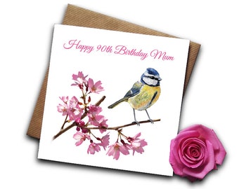 Personalised Birthday Card for any age - 80th - 85th - 90th - 95th - 100th - Birthday Card for her - Bird Birthday Card - Birthday Card Mum