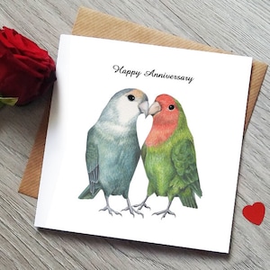 Carte d'anniversaire - tourtereaux - oiseaux d'amour - cadeaux d'anniversaire - jolie carte d'anniversaire - oiseau - carte de mariage - mariage - cadeau de fiançailles