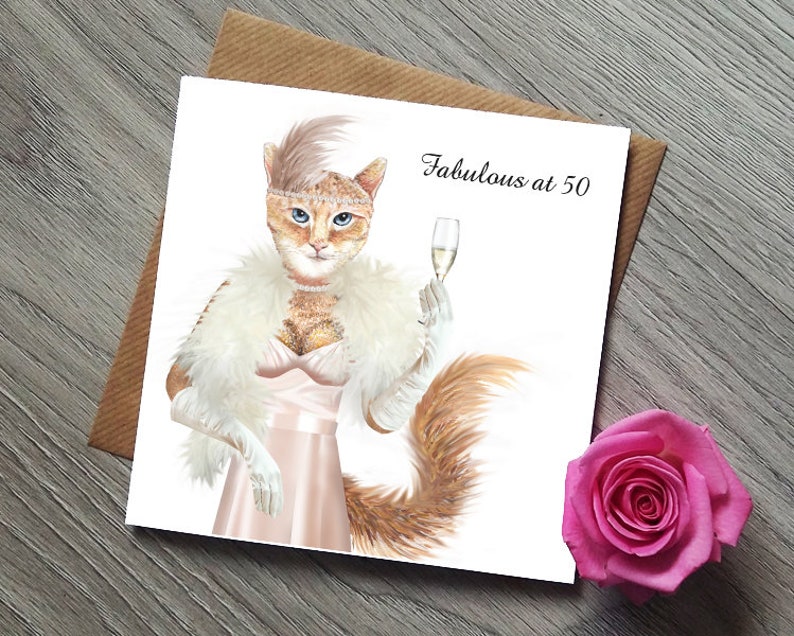 Cat Birthday Card Fabulous 50 Cat Birthday Card Mum 50th | Etsy