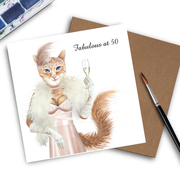 Katzen Geburtstagskarte - Fabulous 50 - Katzen Geburtstagskarte Mum - 50th Birthday Card - 50th Birthday - 50th birthday card - Cat Gifts for Women