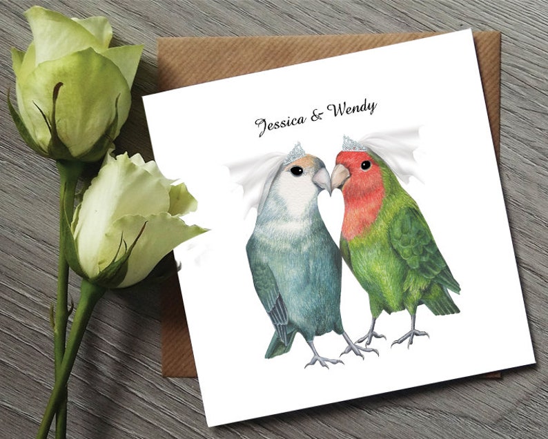 Gay wedding card Lesbian wedding card Love Bird Wedding Card Gay Wedding Love Birds Wedding Card Gay wedding Card Mrs and Mrs image 1