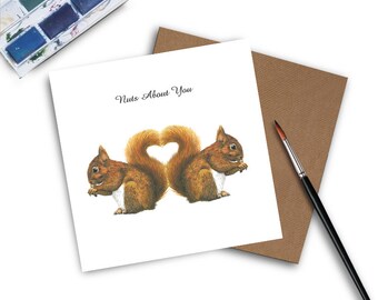 Squirrel Valentine Card - Nuts About You - Cute Valentines Card - Valentines Day Card - love card - Squirrel Card - Valentine's Day Card