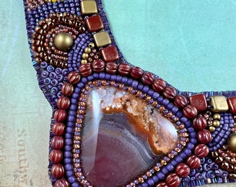 Bead Embroidered Necklace, OOAK Statement Jewelry, Toho Challenge