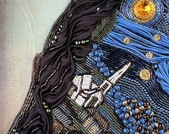 Starry Night Bead Embroidered Necklace, Handmade Jewelry
