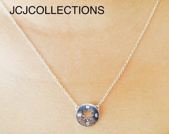 Tiny Silver Circle Compass Necklace