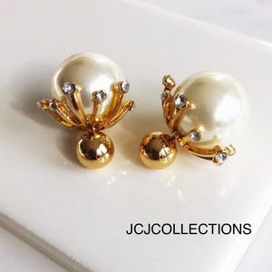 Double Side Pearl and Crystal Earrings image 3