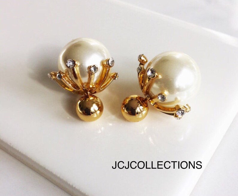 Double Side Pearl and Crystal Earrings image 3