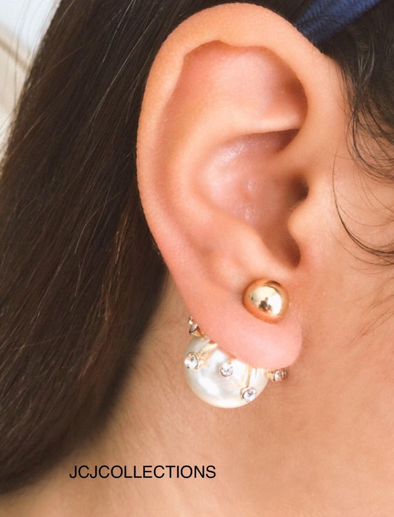 Double Side Pearl and Crystal Earrings image 1