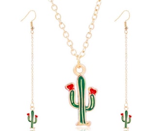 Tiny Cactus Jewelry Set Necklaces and Earrings