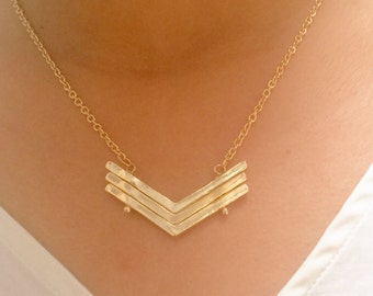 Chevron Necklace, Triple V Necklace, Simple