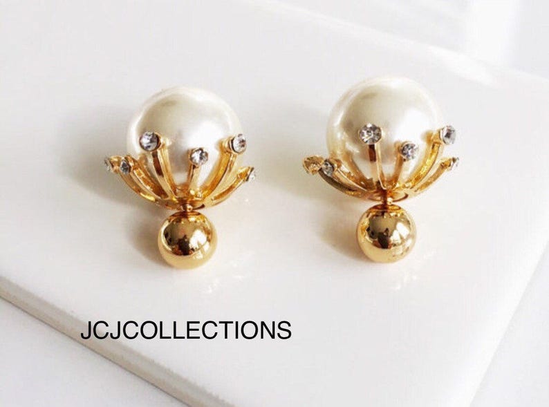 Double Side Pearl and Crystal Earrings image 4