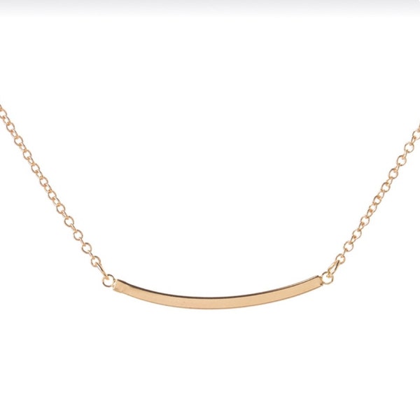 Gold Curved Bar Neclace, 14kt Gold Filled, Curved Bar Necklace