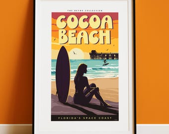 Surfing Cocoa Beach Print: Retro Art Poster (Digital Download)