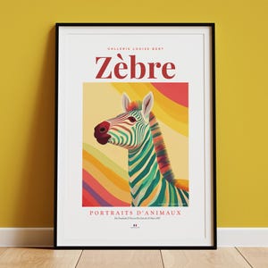 French Zebra Art Print | Instant Download, Zebra Printable Wall Art, Learn French Poster, Gift Ideas, Animal Decor, French Decor