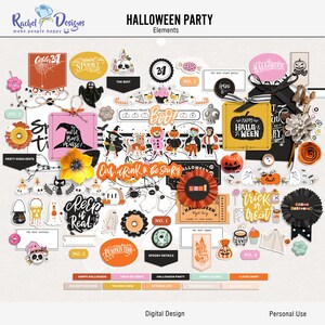 Halloween party digital elements, Digital halloween elements, Halloween digital scrapbooking elements, Halloween decor digital elements