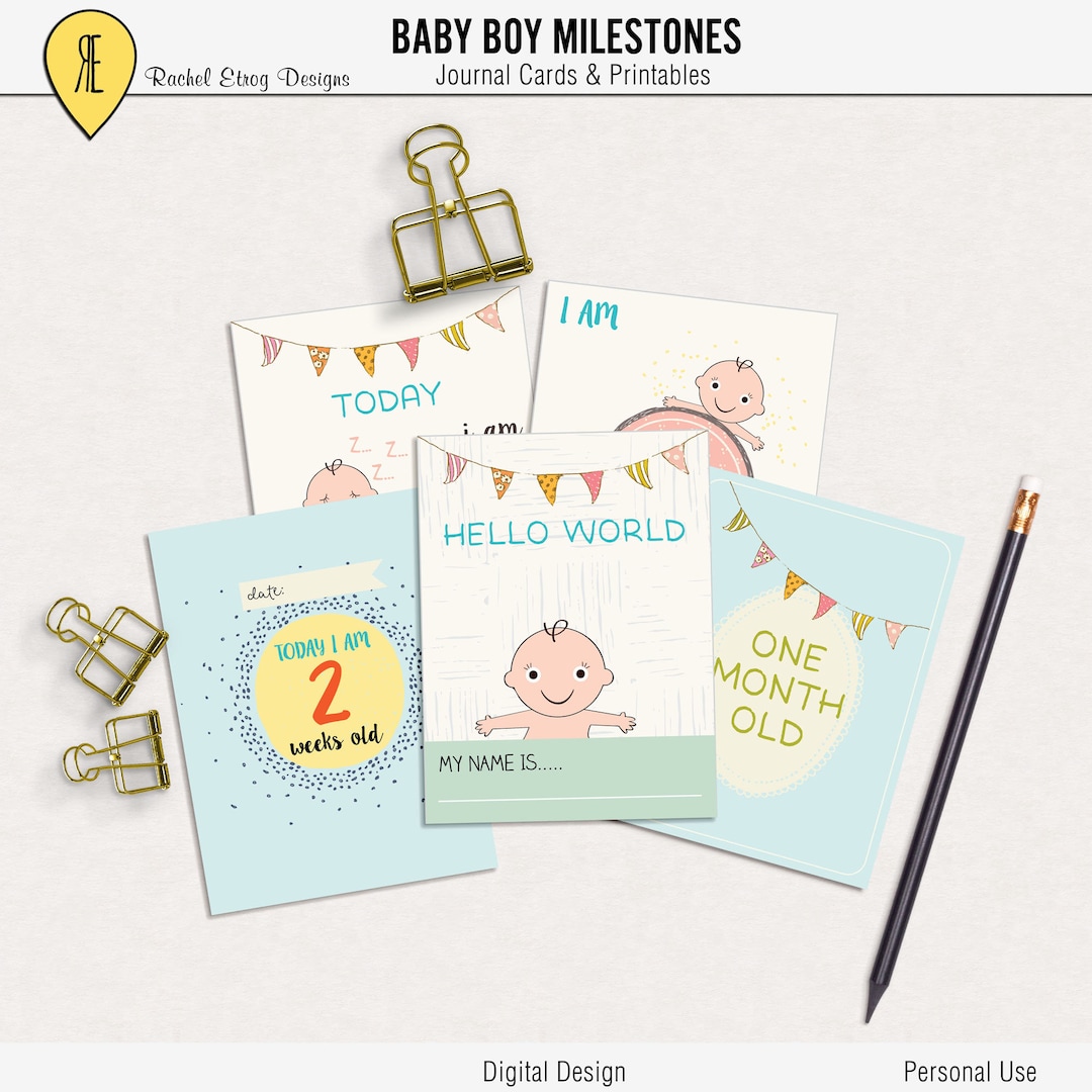 Baby Boy Printable Milestone Project Life Cards, Baby Boy Journal Cards ...