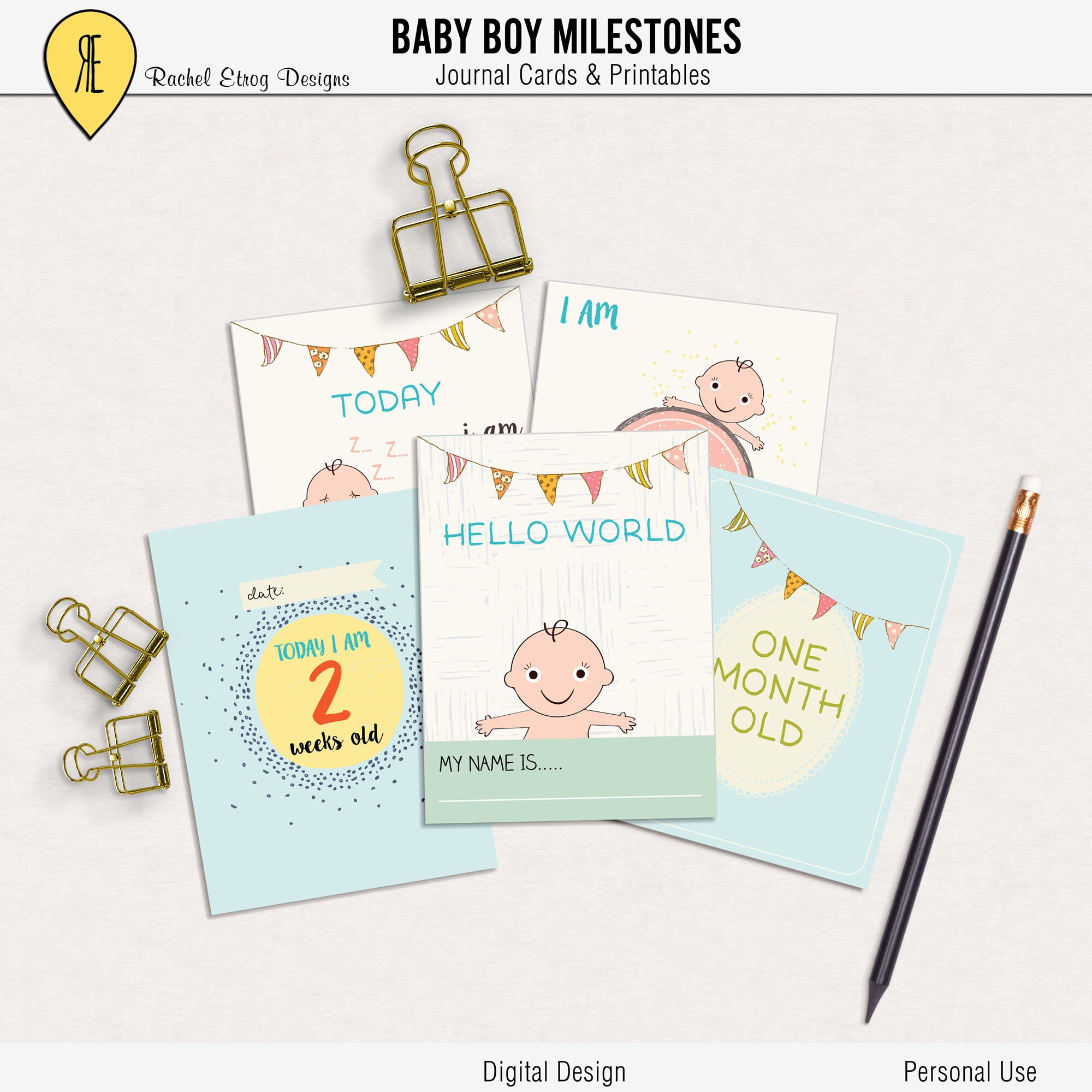 Baby Boy Printable Milestone Project Life Cards, Baby Boy Journal Cards