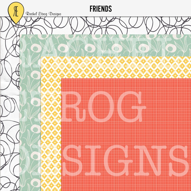 Friends Digital Scrapbooking Kit, Abstract Printable Digital Papers