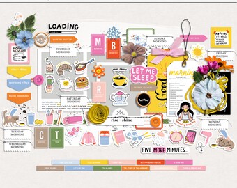 Elementi digitali di routine mattutina, elementi di scrapbooking artigianale, pacchetto di elementi digitali di tutti i giorni per scrapbook, elementi di scrapbooking digitale