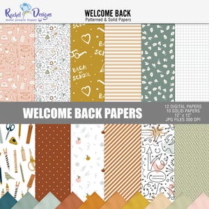 Welcome back digital scrapbooking papers, Digital school paper pack, School craft papers, Digital school paper 12x12, School printable paper