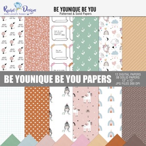 Be younique be you digital paper pack, Feminine digital scrapbooking papers, Unicorn printable craft papers, Abstract digital craft papers
