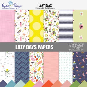 Lazy days digital paper pack, Summer digital scrapbooking papers, Summer printable craft papers, Summer digital beach papers