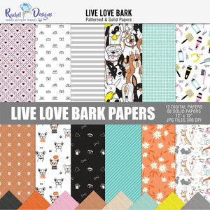 Live Love Bark digital paper pack, Dogs digital craft papers, Digital scrapbooking paper pack, Pets printable craft papers, Dogs DIY papers image 1